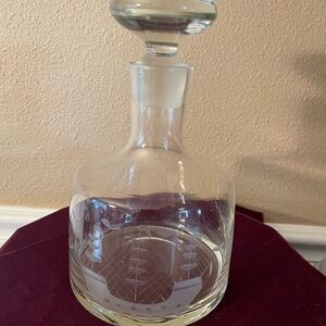 Glass Decanter Etched Old Sailing Ship with Seagulls Beautiful